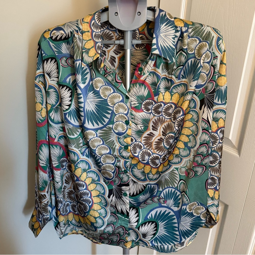 JODIFL Vibrant Floral Button Down Shirt - Green, Yellow, Blue